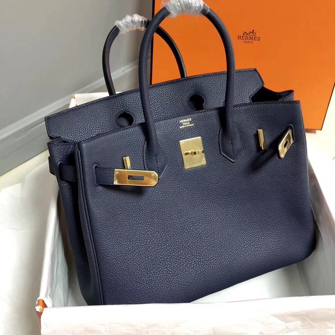 Hermes Birkin 35CM Togo Leather Handbag Deep Blue